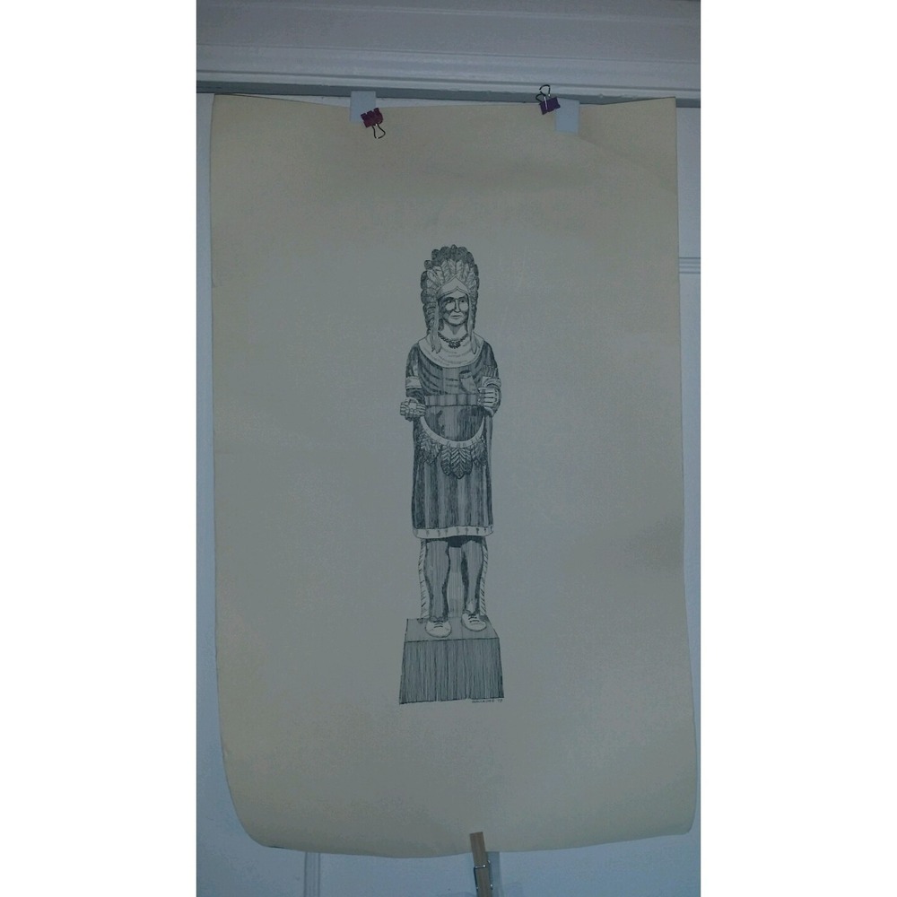 (2) BOB GOLLEDGE PRINTS 1974 1975 Cigar Store Indians ADVERTISEMENT pen and ink